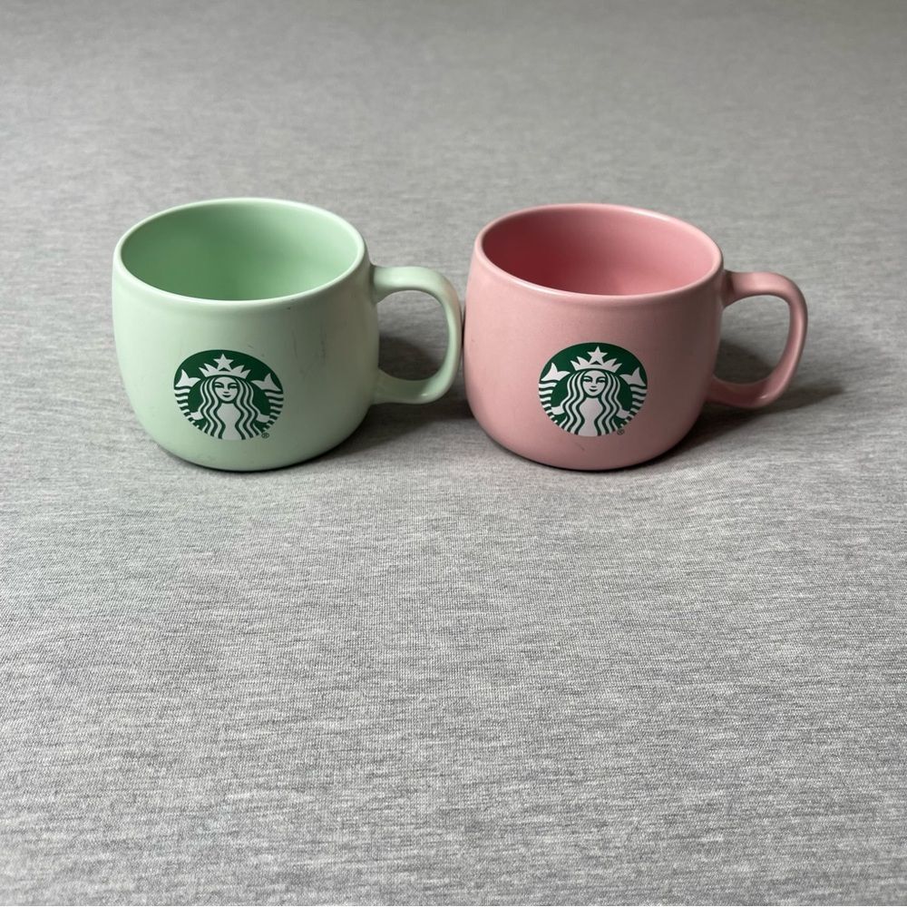 Starbucks Pastel Stoneware Flat Bottom 12 Oz Coffee Mugs 2 PCS. Set - Picture 3 of 14